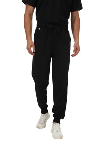 Careberry Premium Men's Drawstring Elastic Waist Jogger Scrub Pants (US, Alpha, Medium, Regular, Regular, Black)