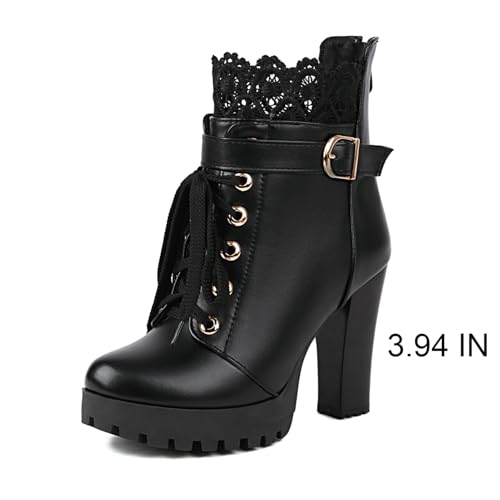 Image of FOREADA Goth Boots Chunky Heel Boot For Women Ankle Combat Booties Black Platform Bootie Buckle Rivets Punk Goth Shoes With Zipper