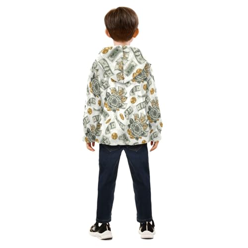 Flying Falling Dollar Banknotes Girls Fleece Jacket Girls Fall Jacket Girls Zip Up Hoodie Girls Sherpa Jacket 2-10T4