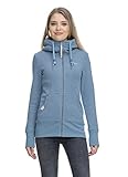 Ragwear NESKA Zip Damen Frauen Sweatjacke,Sweatshirt mit Reißverschluss,Zip Hoodie,Stehkragen,Blau,L