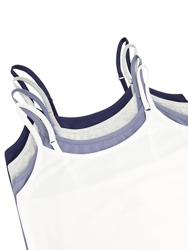 Lucky Brand Women’s Spaghetti Strap Tank Top 4-Pack, Lightweight Cotton Blend Camisole Tanks for Everyday, Layering or Lounging, Neutral Blue Pack, Blue Iris, Heather Gray, Slatestone, White, Small