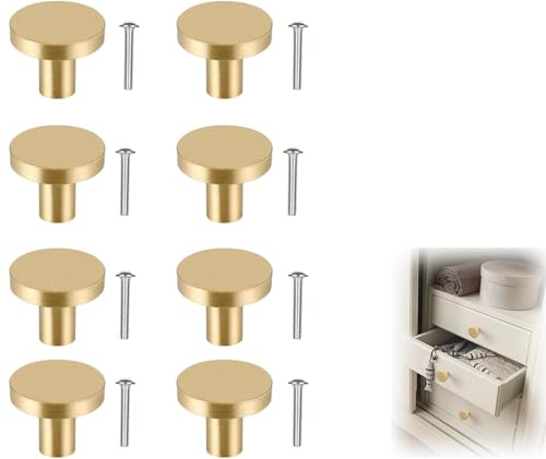 Opiniones de Tiradores los 5 más buscados. 50 Walquicks 8 Piezas Tiradores para Cajones, 25 x 20 mm Jaladeras Para Cajones, Pomos Redondos Con Tornillos, Manijas para Cajones, Armarios, Zapatos y Decoración de Muebles(Dorado)