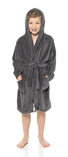 Strong Souls Boys Dressing Gown Soft Fleece Hooded Robe Kids Bathrobe for Teenagers Housecoat Loungewear Grey 13 Years