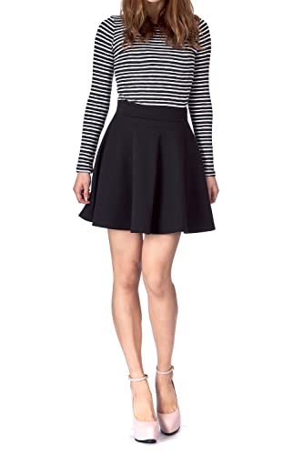 Jupe en coton stretch fluide taille haute évasée noire basique