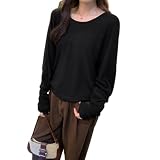 [NONELECEDOLE] Tシャツ レディース トップス 長袖 ドルマンスリーブ ニット プルオーバー 無地 カジュアル 着痩せ ファッション 可愛い 柔らかい 体型カバー 普段着 通勤 秋 冬 春