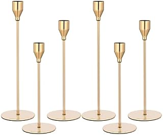 Set of 6 Gold Candlestick Holders for Taper Candles Gold Candle Holder Fits 3/4 inch Thick Taper Candles with Circle for Wedding Party Tabletop Decor Home Decor Candlelight Dinner