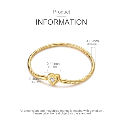 Image of 925 Sterling Silver Snake Chain Bracelets Fit Pandora Charms,Heart Clasp Bracelets Perfect For Any Glamour Gift for Women with 5 A Cubic Zirconia