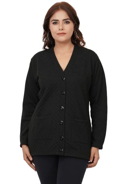 Image of URBANROCK Women's Woolen V-Neck Cardigan Sweater with Front Pockets for Winter Wear