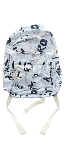 Image of YUMA Graffiti Print Backpack, White and Black, Multi-Pocket, Casual Style, for Women