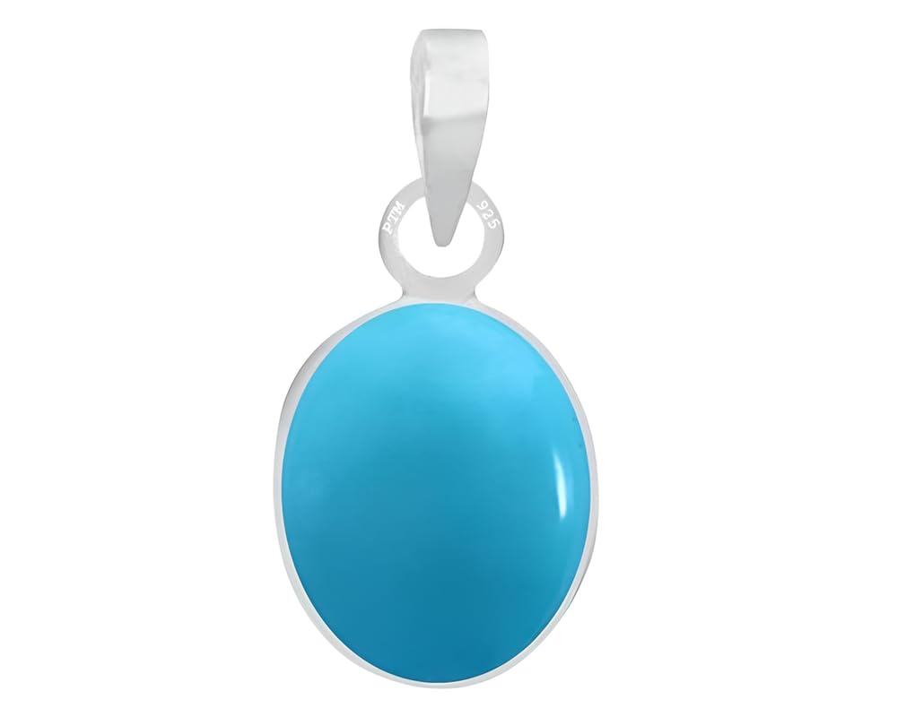 PTM Sterling Silver Turquoise/Firoza 3.25 to 10.25 Ratti or 3.00 to 9.50 Carat Natural Certified Astrological Gemstone 925 Bis Hallmark pendant for Men & Women