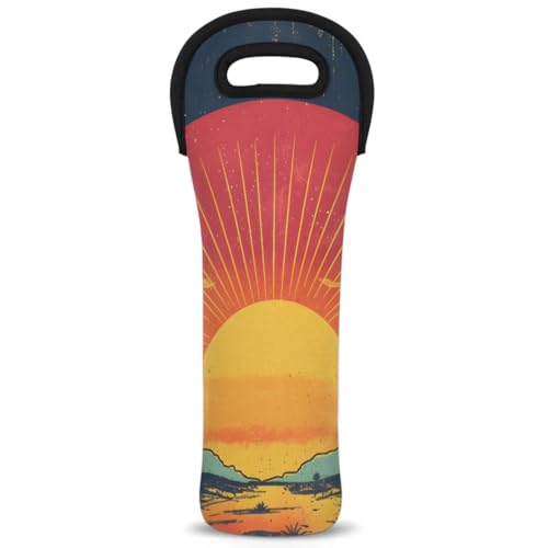 Neoprene Wine Tote Carrier Bag for Wine,Water, Champagne, Beer, Baby Bottles 15.6 x 5.1 Inches, Protective Wine Bag,Scenery Sunrise