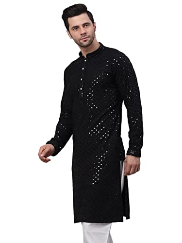 Image of Jompers Men's Regular Fit Cotton Chikankari Embroidered and Sequence Kurtas
