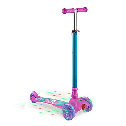 Patinete Atrio 3 Rodas com LED Guidão Ajustável Suporta até 40Kg Modelo Unicórnio Azul/Rosa - ES113