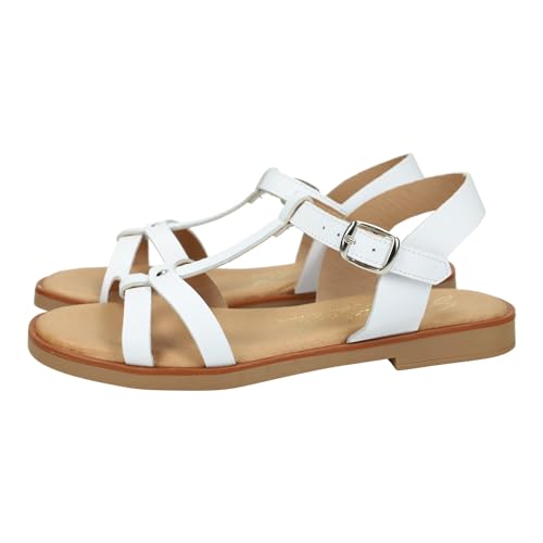 Sandales en cuir femme blanches 1724 avec boucle nu-pieds fille Espagne