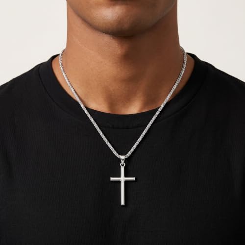 Lnnyn Silver Cross Necklace for Men, 3MM Flower Basket Cross Chain Necklace by Lnnyn - Used condition - Image 2