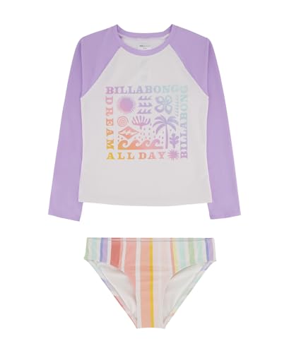 Image of Billabong Girls' Two-piece Rashguard Swimsuit Set, UPF 50+ Sun Protection, Quick-Dry Bathing Suit