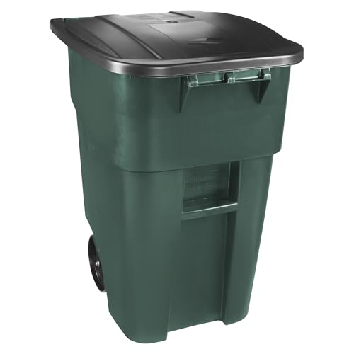 Image of Rubbermaid Commercial Products BRUTE Rollout Heavy-Duty Wheeled Trash /Garbage Can, 50-Gallon, Dark Green, for Restaurants /Hospitals /Offices /Warehouses /Garage