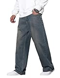 QGRSWBC Baggy Jeans Men Wide Leg Hip Hop Jeans Mid Rise Denim Pants Loose Fit Skater...