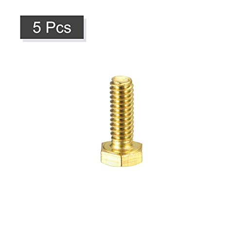 Image of uxcell Brass Hex Bolts, 1 /4-20x3 /4 5pcs Fully Thread Grade 4.8 Solid Brass Hexagon Head Bolt Machine Screws for Machinery