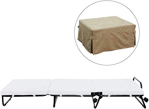 HOMCOM Twin Size Folding Convertible Sleeper Bed Ottoman with Beige Slipcover