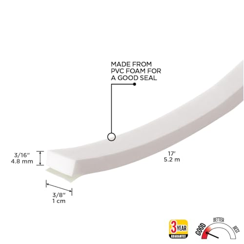 Image of M-D Building Products 2733 M-D 0 High Density Closed Cell Self-Adhesive Foam Tape, 17 Ft L X 3 /8 in W 3 /16 in T, PVC, White (Pack of 12)