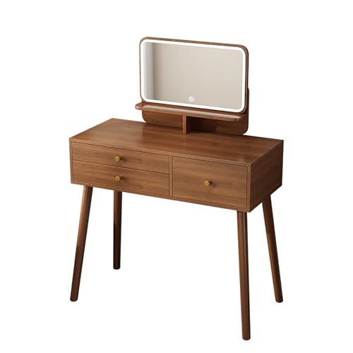 Mesa de tocador de maquillaje con espejo LED ajustable, 3 cajones, estante de almacenamiento y 2 compartimentos para muebles de dormitorio, 80 cm