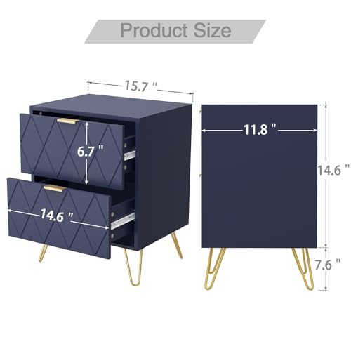 Anbuy Bedroom Sets 3 Pieces Navy Modern Nightstand Sets and 9 Drawer Dresser for Bedroom, Two Drawers Nightstand Set of 2 & 9 Drawer Dresser Combo 3 Pieces (Navy Blue)
