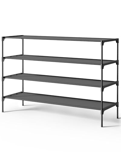 Image of Kitsure Shoe Rack - Non-Woven Shoe Rack Shelf, Shoe Organizer for Closet, Entryway, Garage & Corridor, Stackable Shoe Shelves, 36.2 inch Wide - 4 Tier, Black
