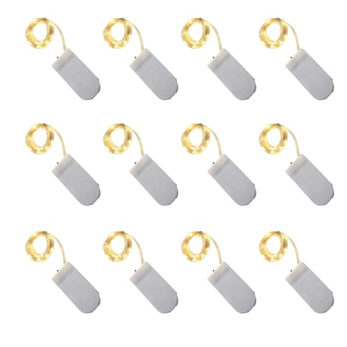 Générique Guirlande lumineuse pile, Lot de 12 guirlandes LED à pile 1 m avec 10 mini LED blanc chaud haute luminosité, fil cuivre flexible, décoration pour Noël, mariage, table, chambre et fêtes