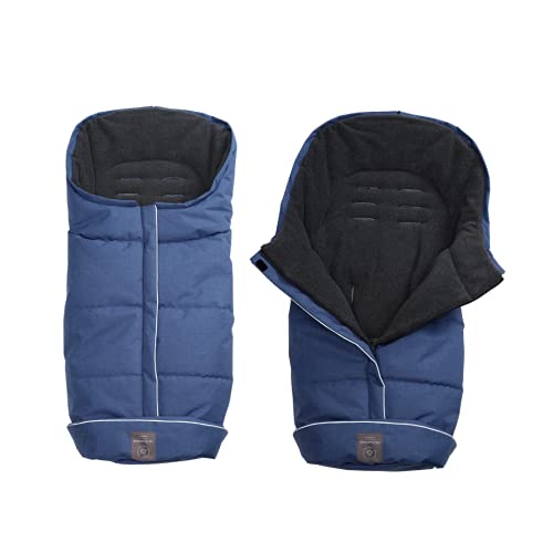 Naturally Sheepskins Weatherproof Universal Fleece Footmuff (Black & Linear Blue)