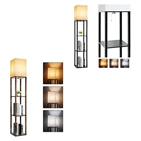 RUNTOP Black & Brown Floor Lamp with Shelves for Living Room, Bedroom Display & Storage Cover