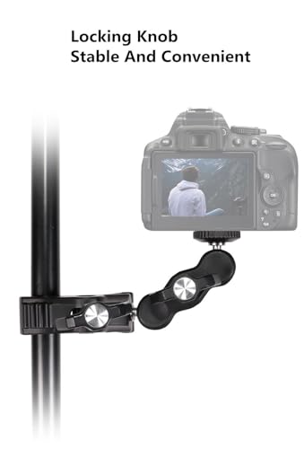 Image of BKN Metal Camera Clamp Handlebar Mount 360 Double Ballhead Magic Arm with 1 /4 inch-20 & 3 /8 inch-16 Thread for Monitor Hero, Insta 360, Canon Nikon DSLR Camera & Other Action Cameras