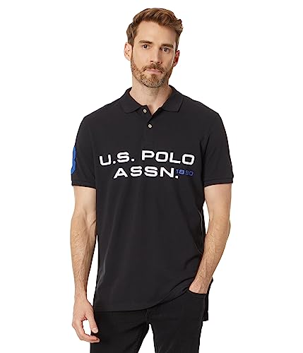 U.S. POLO ASSN. mens Short Sleeve Printed Chest Pique Polo Shirt