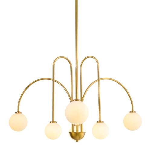 6-Light Mid Century Modern Sputnik Chandeliers with Globe Milk Glass Shades