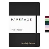 PAPERAGE Personalized Lined Journal Notebook for Writing - Customizable Text in Embossed Metallic Gold Foil, 160 Pages, 100 GSM Thick Paper, Leather Hardcover Diary, 5.7 inches x 8 inches, Black