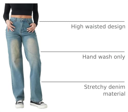 Image of Straight Leg Jeans for Women High Waisted Wide Leg Denim Pants