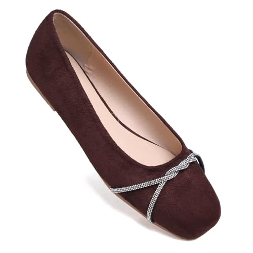 Image of TN TANGNEST Womens Casual Flats Chain Ballet Flats | Fashion Pointed Toe Rhinestone Flats, Comfort Slip On Dress Shoes for Business Work Office Wedding Party