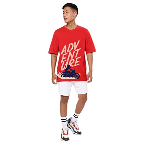 Image of Bewakoof Men's Graphic Printed 100% Cotton T-Shirt - Oversized Fit, Round Neck, Half Sleeves