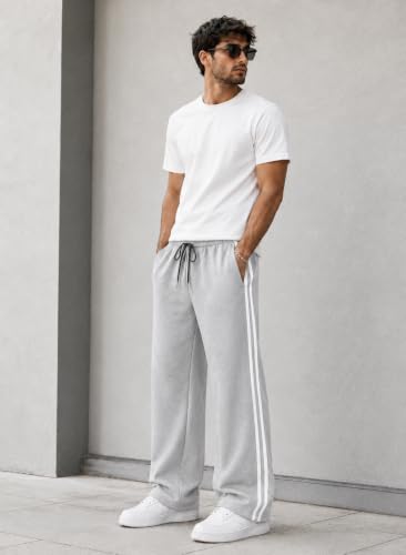 Image of ENDEAVOUR WEAR Men's Baggy Striped Relaxed Oversized Fit Track Pants | Cotton Rich Fabric | Straight Loose Fit Non-Cuffed | Gym, Streetwear & Casual Comfort Track Pants Lounge Pants