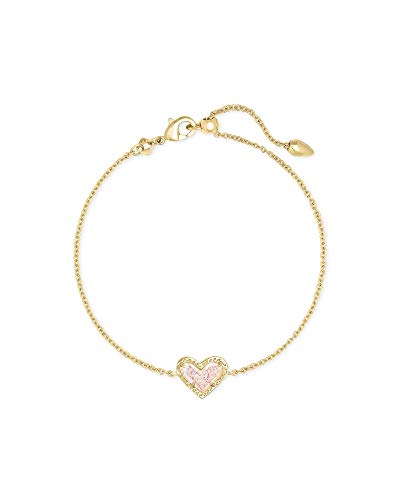 Kendra Scott Ari Heart Link Chain Bracelet for Women, Fashion Jewelry, 14k Gold-Plated, Iridescent Drusy