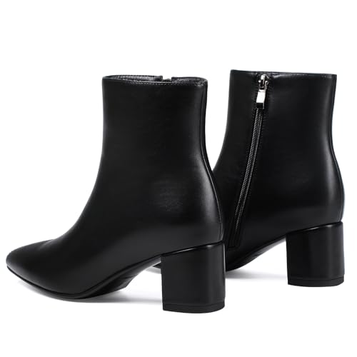 Image of Booties for Women Pointed Toe Ankle Boot Chunky Block Low Heel Boot | Comfortable Fall Winter Spring Side Zipper Faux Leather Short Boots Ladies Dress Boots for Daily Wear Office Work