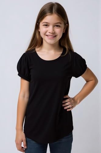 Image of Huata Girls Short Puff Sleeve Tee Basic T-Shirt 2 Packs Crewneck