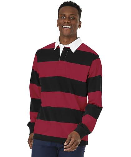 Charles River Apparel Unisex Rugby Shirt, Mens and Womens Cotton Jersey with Classic Stripe Design, Black/Red, Medium