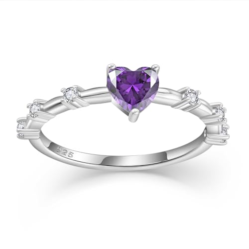 Promise Ring for Women 925 Sterling Silver Heart Birthstone Rings Engagement Anniversary Ring Band Jewelry Size 6-92