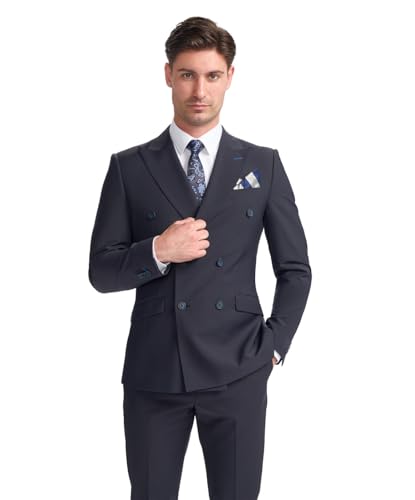 Costume 2 pièces double boutonnage homme en laine mélangée ajusté veston pantalon