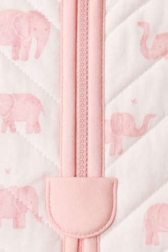 Image of TuddyBuddy Baby Cotton Wearable Quilted Sleeping Bag Blanket 1.5 Tog with 1 Way Zipper Closure | Ideal for Babies & Kids Hypoallergenic Fabrics | (Pink Elephants, 12-18 Months)