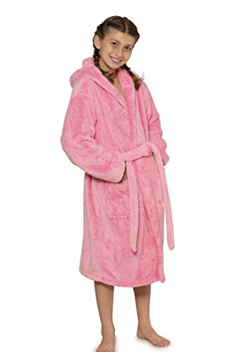 Kids Hooded Robe For Boys And Girls, Microfiber Soft Plush Shawl Bathrobe (Large / 9-12 Years, Pink) #TOP1