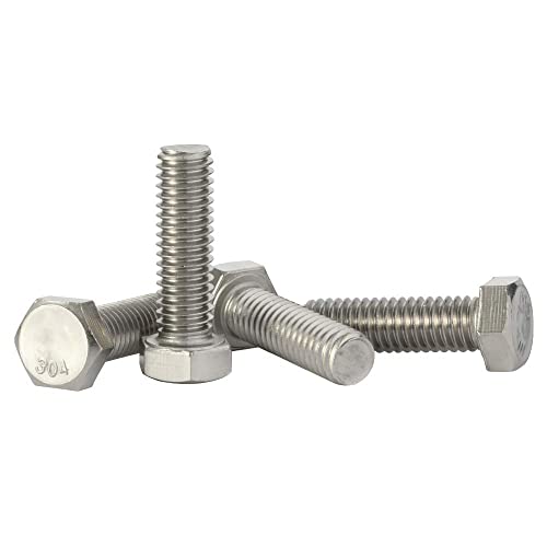 Image of Mellewell M6 x 8mm Hex Head Screw Bolts, Fully Threaded, Stainless Steel 18-8, Plain Finish, Quantity 50