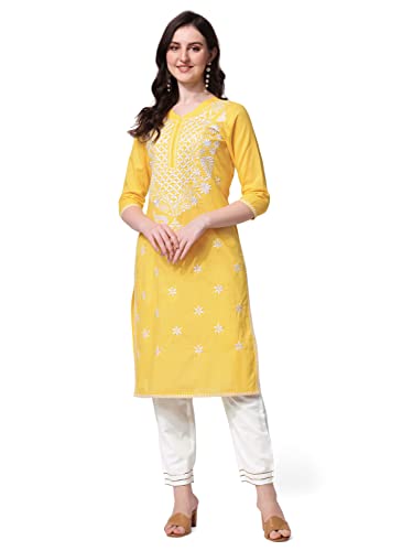 Image of MIRCHI FASHION Pure Cotton Lucknowi Chikankari Embroidered Kurta Set | Straight Fit Kurta Pant Outfit | Ethnic Office Wear & Daily Style 2 Piece Collection