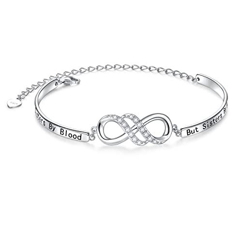 925 Sterling Silver Infinity Bangle Bracelet With Inspirational Message, Adjustable Sisters Bracelets Friendship Jewelry for Women Girls Love Gifts for Mother Daughter Wife